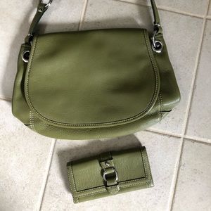 Flap shoulder bag with matching wallet